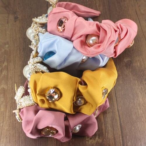 Big Pearl Bee Rhinestone Hairband Champagne Crystal Headbands Fabric Hair Accessories For Women Bridal Wedding party headwaer