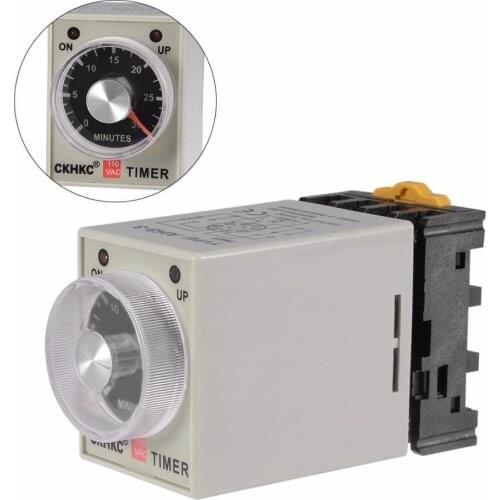 AC110V 220V DC12V DC24V 30M 8 Terminals Range Adjustable Delay Timer Time Relay AH3-3 with Base