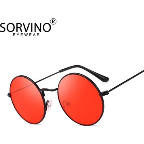SORVINO Retro Slim Red Round Sunglasses Women Men Designer 90s Lady Skinny Steampunk Metal Circle Sun Glasses Shades SP141