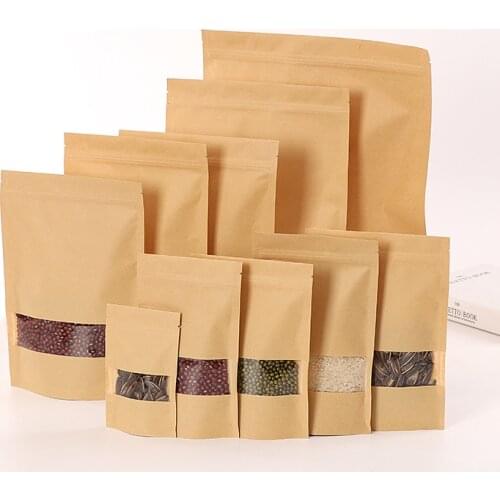 100 pcs Kraft Paper Self Sealing Bag Coffee Seeds Sweets Ziplock Seal Paper Bag Sealable Pouch Packing Retail Craft Paper