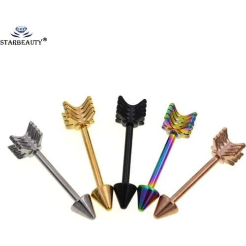2pcs Punk Arrow Shape 14G 1.6*14mm 316L Stainless Steel Barbell Stud Earrings Cartilage Helix Ear Piercing
