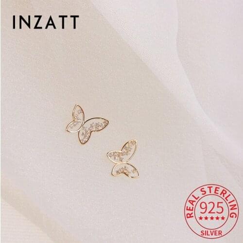 INZATT Real 925 Sterling Silver Zircon Hollow Butterfly Stud Earrings For Fashion Women Party Cute Fine Jewelry Drop Shipping