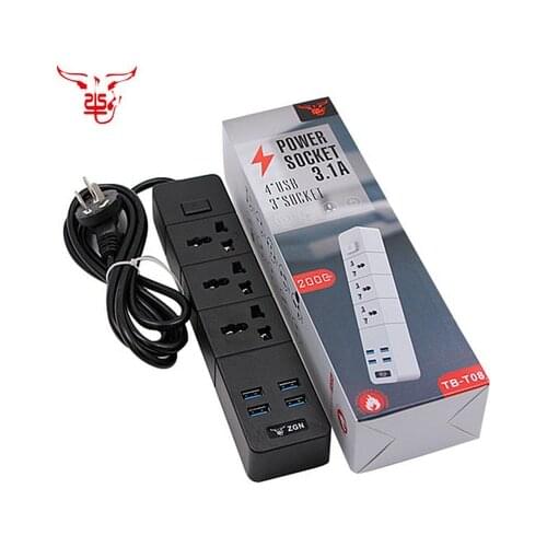 EU UK US AU Plug power strip network filter 4 universal outlets 2 USB ports extension socket switch 2M cable 110V~250V 16A