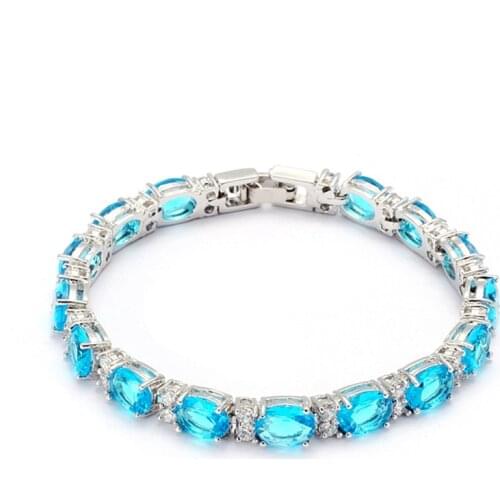SHUNXUNZE Engagement Wedding bracelet bangle for women Jewelry Accessories dropshipping Blue Cubic Zirconia Rhodium Plated R679
