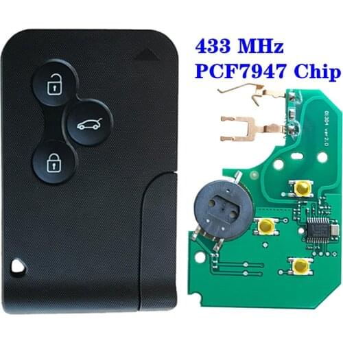 433MHZ Smart Key Fob Card Fit For Renault Megane II Scenic II Grand Scenic 2003-2008 FSK 433mhz PCF7947 Chip ID46 Remote PCB