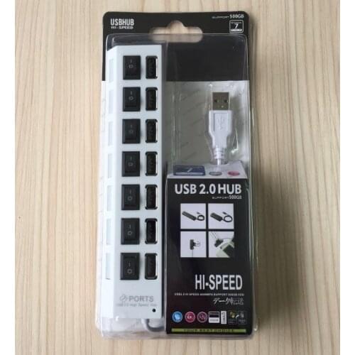 7 Ports LED USB Hub Splitter ON/OFF Switch Adapter Cable Computer Hub USB High Speed USB 2.0 Power Hub for Laptop PC Notebook