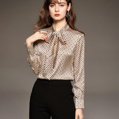 Heavy Silk Satin Printed Top 2021 European and American New Graceful Stand Collar Long Sleeve Mulberry Silk Shirt