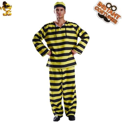 Yellow Prisoner Costume for Adult Halloween Cosplay Costume Carnival Performance Clothing Fancy Dress Role Play Prisoner Outfits