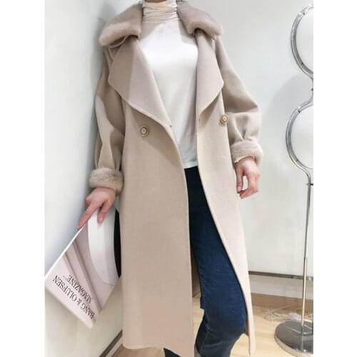 100%Real Wool Female Jacket Mink Fur Collar Womens Coats Womens Winter Jacket Double-sided Woolen Cloth Vetement Femme Zjt1548