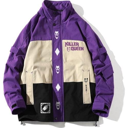 JoJos Bizarre Adventure Kira Yoshikage Killer Queen Autumn Winter Work Coat Fashion Purple/ Black Cosplay Jacket