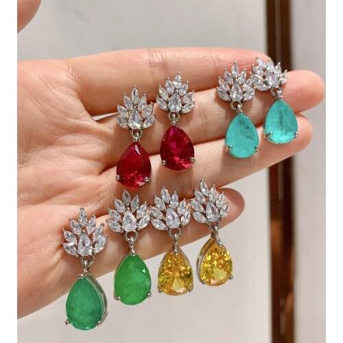 QTT Water Drop Earrings for Women Silver Tourmaline Gemstone Hoop Earrings Engagement Party Accessories CZ Earrings Jewelry