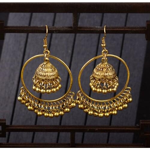 New Big Round Traditional Indian Bell Ladies Drop Earrings Women Gypsy Tassel Dangle Earrings Pakistani Jewelry Jhumka Earrings