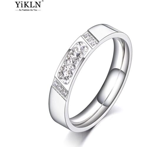 YiKLN Trendy Titanium Stainless Steel Clay Rhinestone Ring Original Design CZ Crystal Wedding Ring Jewelry For Women YR20054