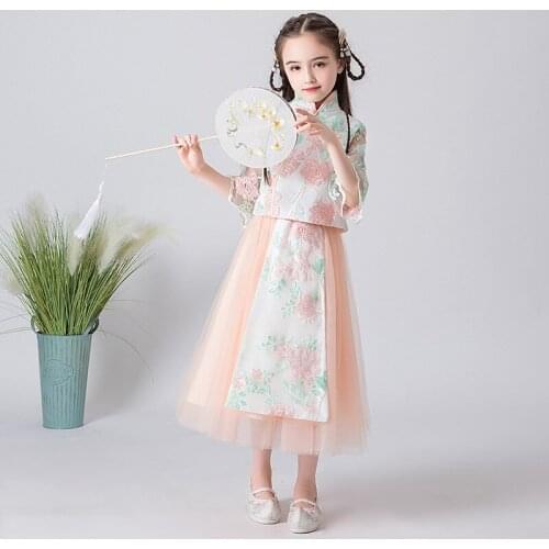 Flower Girl Wedding Bridesmaid Formal Lace Embroidery Flowers Dress Mandarin Collar Cheongsam Chinese HanFu vestido chino robe