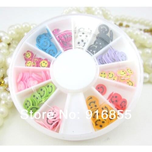 1Box 12 Color mix Face shape Nail Art Fimo 3D Polymer Clay DIY Slice Decoration W/box Wheel, Free shipping