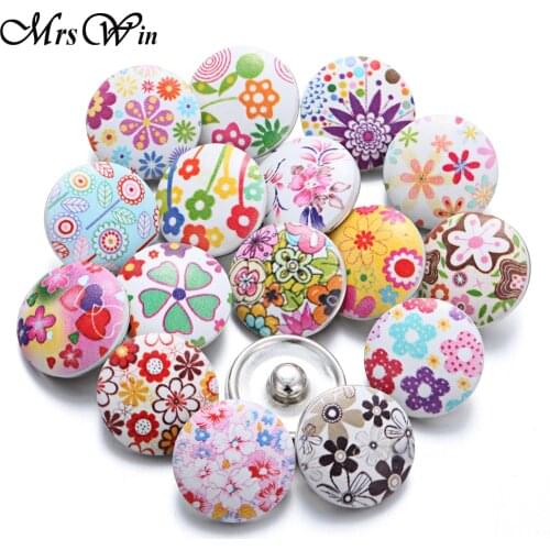 10pcs/lot New Snap Buttons Jewelry Mixed Colors Flowers Wooden Resin 18mm Snap Buttons for Snap Bracelet for Women Gift