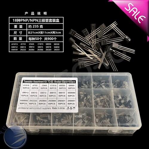 18*50pcs=900pcs Transistor kit A1015/733 C945/1815 S8050/8550 S9012/9013/9014/9015/9018 SS8050/8550 2N2222A/3904/3906/5401/5551