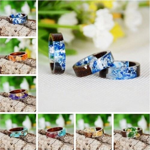 2021 Wood Resin Ring Flowers Plants Inside Jewelry New Novelty Handmade Wood Ring Anniversary Dry Flower Ring