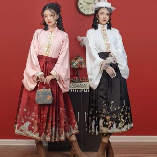 2021 women chinesehanfu skirt ming dynasty costumes ancient hanfu shirt chinese traditional fairy performance costume dress