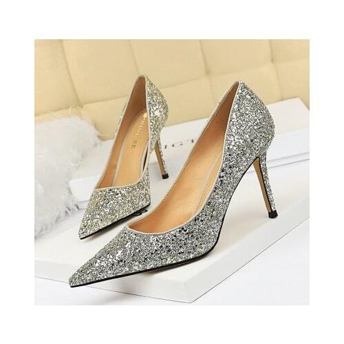 America Stiletto Women Pumps Sequined ClothSuper High Heels 8.5CM Fashion Waterproof Platform Peep Toe Nightclub Single Shoes