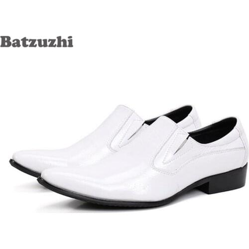 Batzuzhi Brand New Formal Men Dress Shoes Genuine Leather Luxury Wedding Male Shoes White Suit Wedding Shoes, Big Size 46