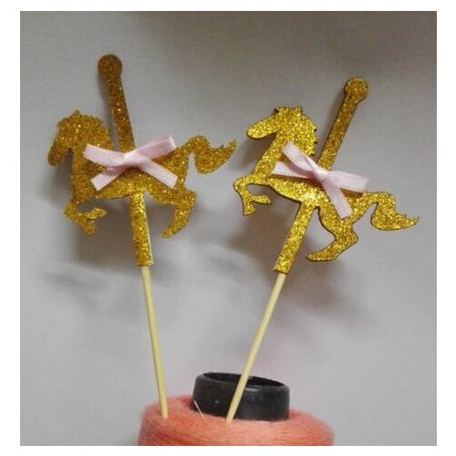 Glitter rocking horse cupcake toppers wedding party engagement food picks girl boy baby shower birthday cake decor