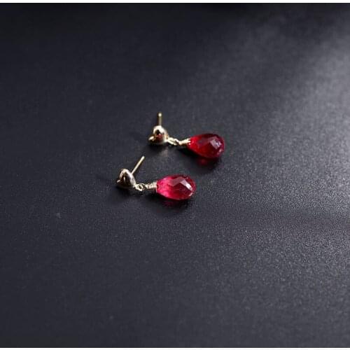 DAIMI Ruby Stud Earrings 18K Gold Genuine Gemstones Earrings Female Simple Valentines Day Gift For Girlfriend