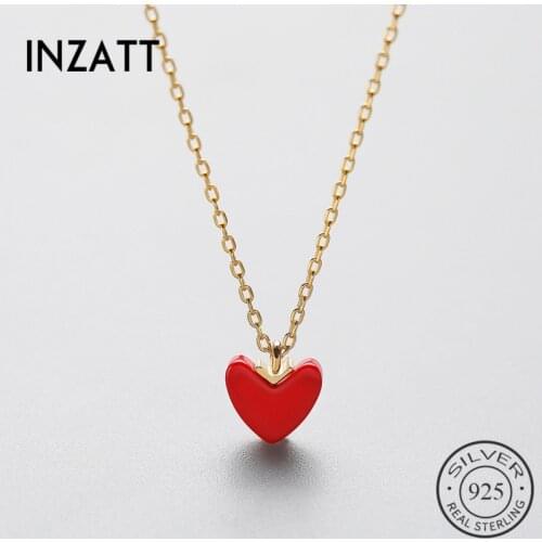 INZATT Real 925 Sterling Silver Red Enamel Heart Pendant Necklace Fine Jewelry Romantic Choker For Women Engagement Accessories