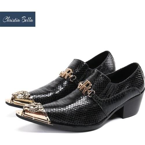 Christia Bella British Pointed Toe Men Party Dress Shoes Increase Height Real Leather Men Shoes Business Office Formal Shoes