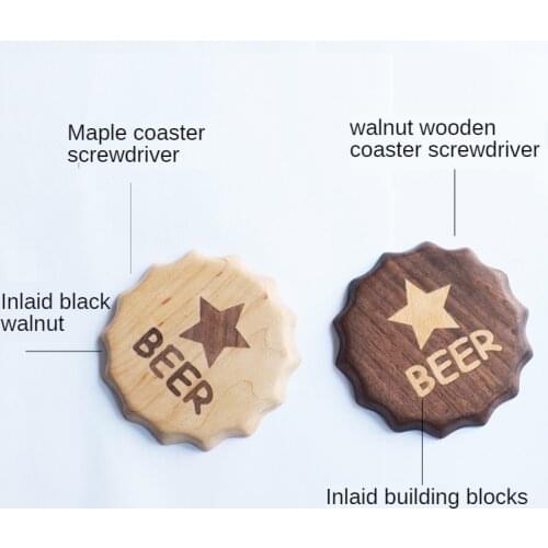 Wooden Bottle Opener Beer Cap Shape Coaster Beer Bottle Opener Creative jar Opener Dual-use Bar Fun Wooden Products