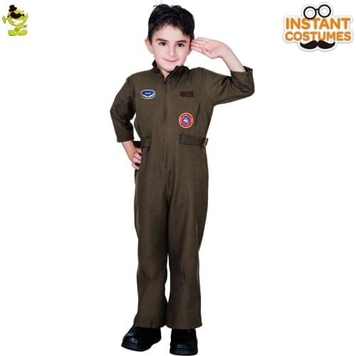 Pilot Costume for Kids Boys Halloween Cosplay Airman Uniform Purim Role Playing Party Fancy Dress Up for Childrens Gifts