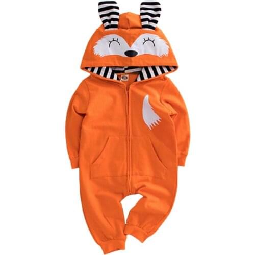 Baby Bodysuit Newborn Infant Children Cartoon Fox Long Sleeve Hooded Jumpsuit Spring Autumn Baby Boys Girl Clothes