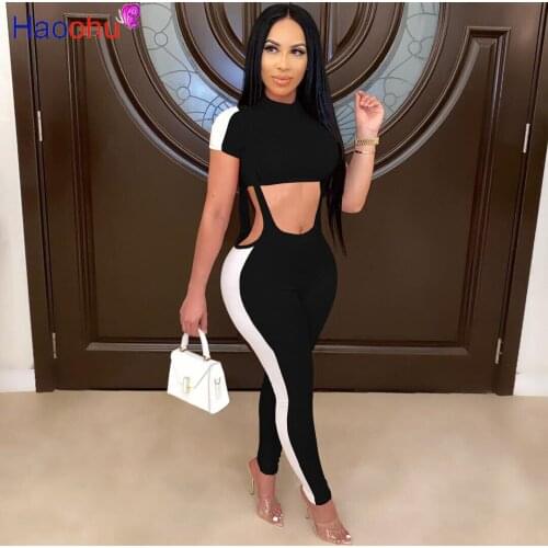 HAOOHU Women knitted patchwork short crop tops leggings romper jogger pants suit two piece set sport matcing set tracksuit