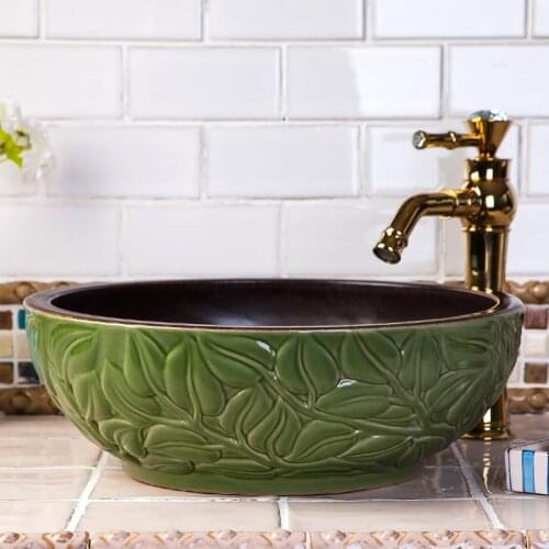 China Artistic Handmade porcelain Round bathroom countertop ceramic basin sink