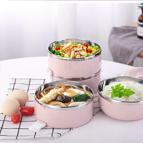 Stainless Steel Round Insulated Lunch Box Multi-Layer Childrens Tableware Picnic Box Student Fresh-Keeping Box Food Container