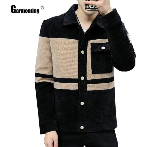 Garmenting Men Trendy 2020 Patchwork Tops Jacket Autumn Model Single-breasted Pockets Mens Outerwear Kpop Winter Warm Jackets