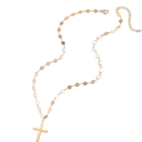 Mavis Hare Cross Choker Necklace Stainless Steel Crystal Cross Pendant with Multiple small round Chain for Beach Girl