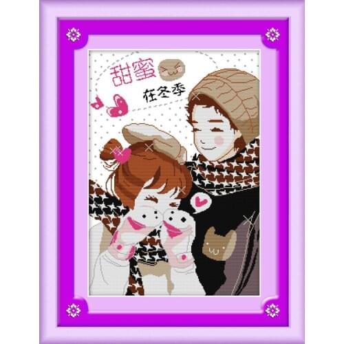 Sweet in winter cross stitch kit people 18ct 14ct 11ct count print canvas stitches embroidery DIY handmade needlework