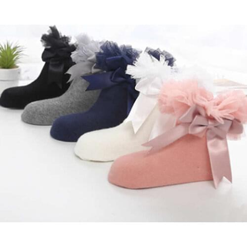 2019 New Socks Girl Lace Boneless Hand Sewing Bowknot Ribbon Sock Children Lovely Fleabane Ballet Stage Priness Girl Socks Solid