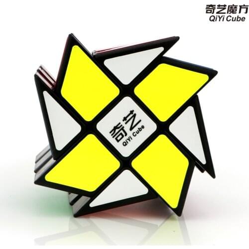 Newest qiyi 3x3 Windmill Cube Magic Puzzle Brain Teaser Brushed Sticker 56mm Educational Black Twisty stickerless toys for kids