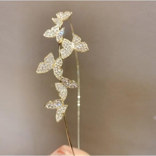 Full Rhinestone Butterfly Headband Gold Color Metal Hair Hoop Hair Accessories Korean Metal Insect Hair Band Women Accessories