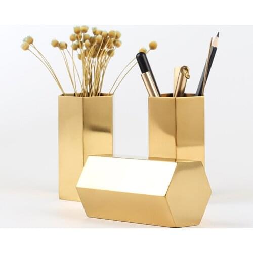 Original Design Brass Pen Pencil Holder Pot Container Desk Stationary Accessories Office Supplies