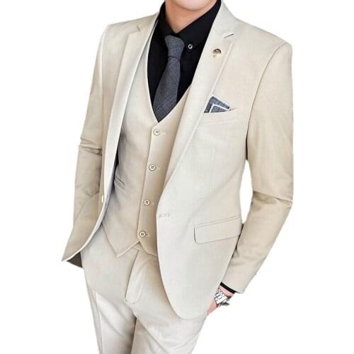 Jacket + Vest + Pants ) Luxury Brand Boutique Fashion Solid Color Slim Formal Mens Three-piece Suit Groom Wedding Dress Stage