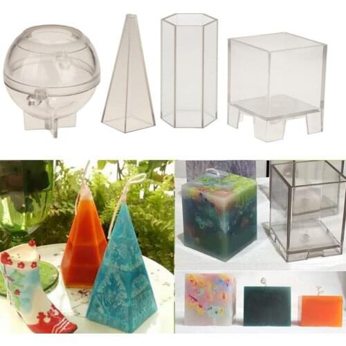 Plastic Mold 4 Pyramid Sphere Ball Hexagon Cube Candle Making Mould DIY Soap