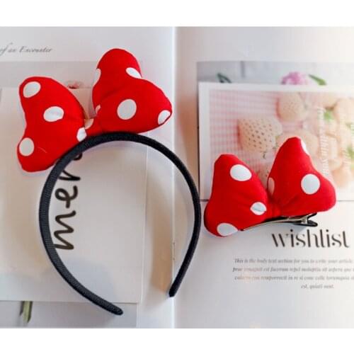 Disney Mickey Headband Clips Baby Girl Cute Photo Props White Dot Red Hair Bow Hairband Fashion Children Kids Hair Accessories