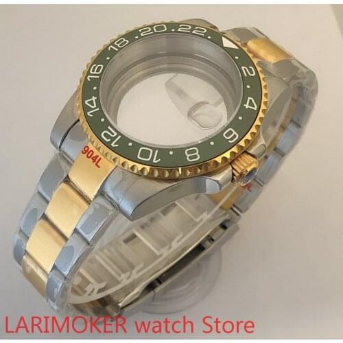 Transparent back 40mm sapphire glass case with 904L stainless steel bracelet with ETA NH36 MH35 case bezel green