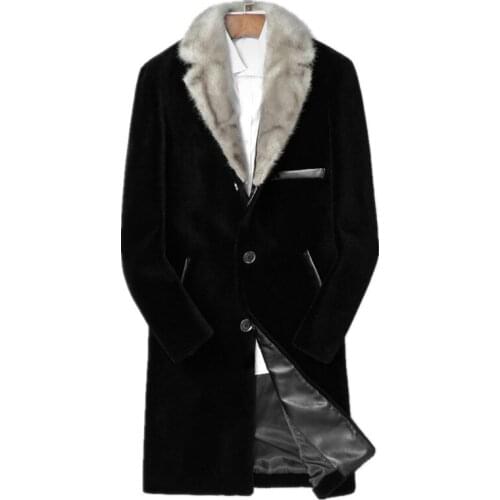 Real Sheep Shearling Fur Coat Winter Jacket Men 100%Wool Coat Real Mink Fur Collar Streetwear Jackets Chaqueta LSY088150 MY1615