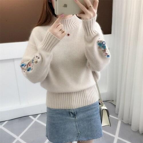 Embroidery Turtleneck Sweater Women 2020 Winter Thick Warm Women Pullovers And Sweaters Female Knitted Pull Femme Red