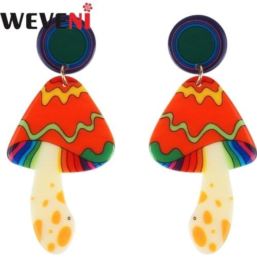WEVENI Acrylic Sweet Red Mushroom Fungus Earrings Long Drop Dangle Ear Studs Fashion Charm Gifts Party Jewelry For Women Girls