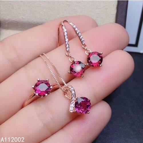 KJJEAXCMY fine jewelry natural garnet 925 sterling silver women pendant necklace ring earrings set support test luxury lovely